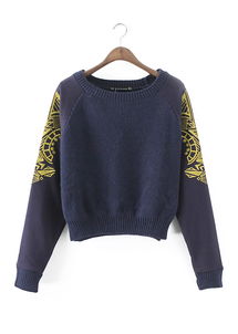 時尚與工藝的融合 2014韓單秋冬金絲刺繡拼接衛衣